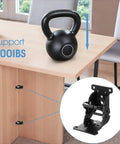 Heavy Duty Pack Of Eight Folding Brackets With Self Locking Hinges And Ridiculously Secure Non Slip Pads For Solid Table Bed Or Desk Leg Support That Folds Flat, showing black bracket holding 500 lbs.