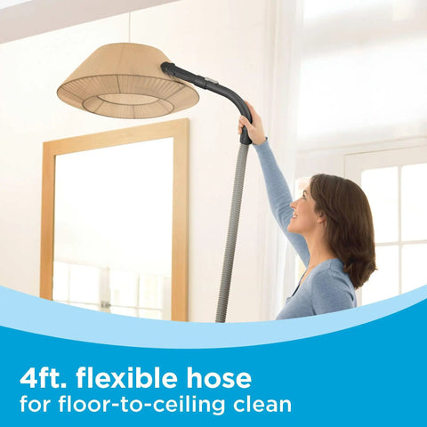 Dustbuster Flex Cordless Handheld Vacuum with four-foot flexible hose cleaning lampshade, 20V Max Battery, for home pet and car cleaning.