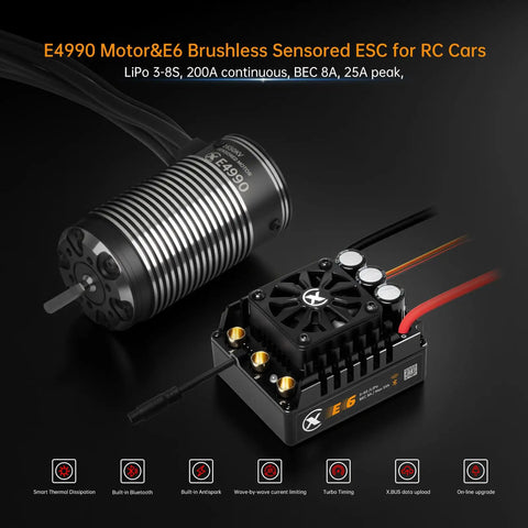 Beefy Motor And E6 Sensored Brushless ESC Combo For RC Cars Three To Eight S LiPo With 200 Amp Continuous Current App Control