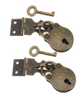 Two Bear Shaped Antique Lock Buckle Hasps With Keys, Iron Dope Decorative Latch Set For Antique Furniture Restoration, Easy Installation