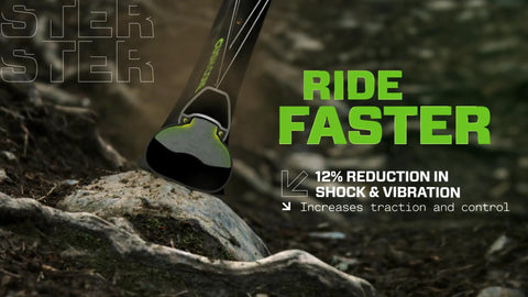 Trail Ready Tire Insert Set With Two Inserts, Two Presta Valves And Rim Stickers hitting a rock on a trail