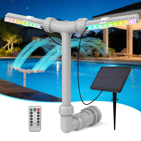 Dual Spray Pool Fountain With Lights For Above Ground And Inground Pools, High Pressure Waterfall Jets Up To 14 Feet