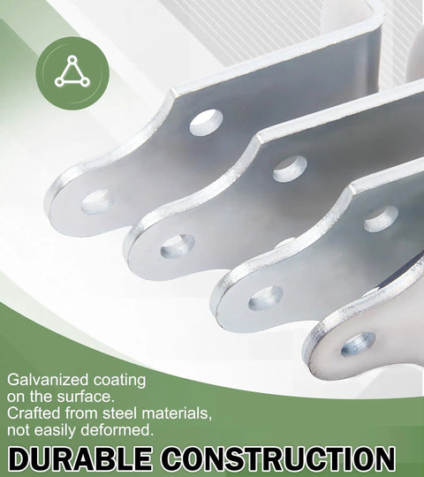Close-up of galvanized steel brackets from Four Sets Trailer Wood Side Brackets Latches Kit for durable use on trailers.