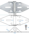 Bad Ass 2 Pack Number One Garage Door Hinges Heavy Duty 14 Gauge Galvanized Steel showing dimensions and detail.