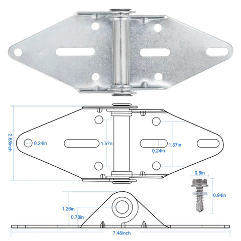Bad Ass 2 Pack Number One Garage Door Hinges Heavy Duty 14 Gauge Galvanized Steel showing dimensions and detail.