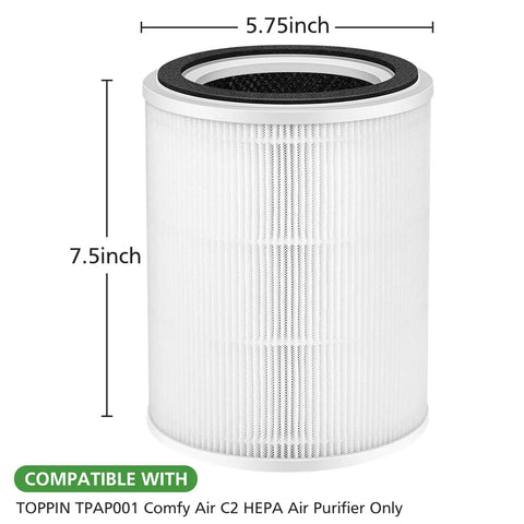 TPAP001 Replacement Filter For Your Comfy Air C2 Purifier 3 In 1 Filtration That Delivers Clean Air cylindrical filter dimensions