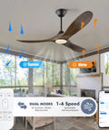 52 Inch Smart Outdoor Ceiling Fan With Lights For Patios Damp Rated Walnut Wood 3 Blade Farmhouse Style With High Airflow DC Motor