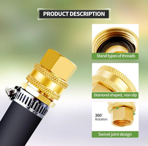 Close-up of a Lead-Free Brass Garden Hose Fitting Adapter 2-Pack Swivel Double Female 3/4 GHT to 1/2 NPT Quick Connect showing thread details