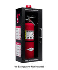 Heavy Duty Fire Extinguisher Cabinet With Alarm And Secure Lock Featuring Clear Breakable Acrylic Window mounted on wall.