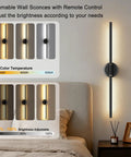 Premium Rechargeable LED Wall Sconces Set Of Two With Remote Control showing dimmable features and color temperature options.