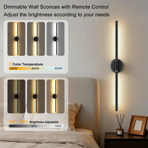 Premium Rechargeable LED Wall Sconces Set Of Two With Remote Control showing dimmable features and color temperature options.