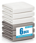 Glass microfiber cleaning cloths, 6-pack, 15.55 x 15.55 inches, white and gray; for glass, windows, cars.