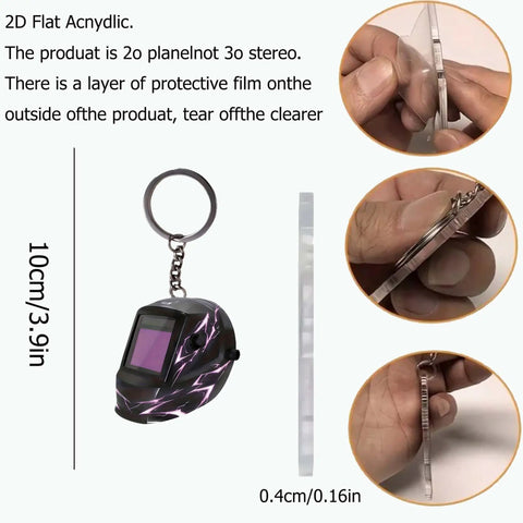 Lightning Pattern Welding Helmet Keychain With Durable Chain And Key Ring, 3.9in x 0.16in, 2D Flat Acrylic Design for Keys and Bags