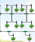 Garden setup with 60 Pcs Drip Irrigation Emitters For One Quarter Inch Tubing With Adjustable Flow Misting Emitters And Sprayer Drippers