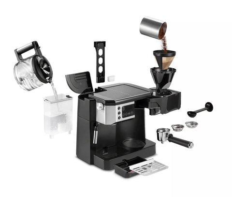 All In One Coffee And Espresso Machine With 47 Ounce Capacity For Home Barista Style Brews Brew Rich Espresso Or Smooth Coffee Easy To Use With Steam Wand For Frothy Milk Fast Durable And Convenient shown with accessories