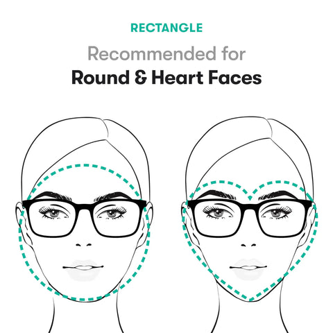 Rectangle Safety Glasses Z87.1 Certified for round and heart faces, lightweight poly lenses, low bridge fit, protective specs