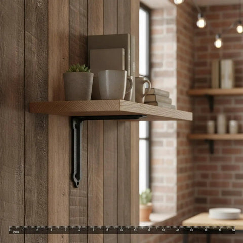 Sturdy Matte Black Iron Floating Shelf Bracket For Industrial Rustic Wall Decor Heavy Duty Shelf Support with wood shelf and decor