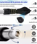 Close-up of 2 In 1 Soldering Station With Hot Air Rework And Soldering Iron Kit showing 5mm, 8mm, 10mm nozzles and temperature range.