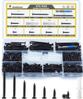 Heavy Duty Wood Screws Set 270 Pcs in Eight Size Assortment, Flat Head Phillips Wood Screws with Anchors, Phosphated Black Finish