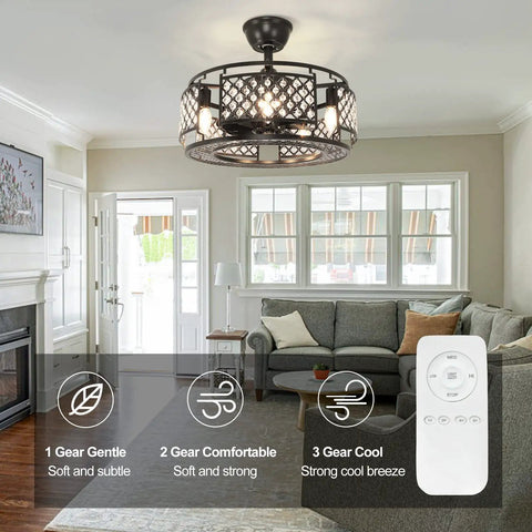 Living room with Industrial Matte Black 18 Inch Ceiling Fan With Remote And Lights Flush Mount Kitchen Ceiling Fan 3 Speeds