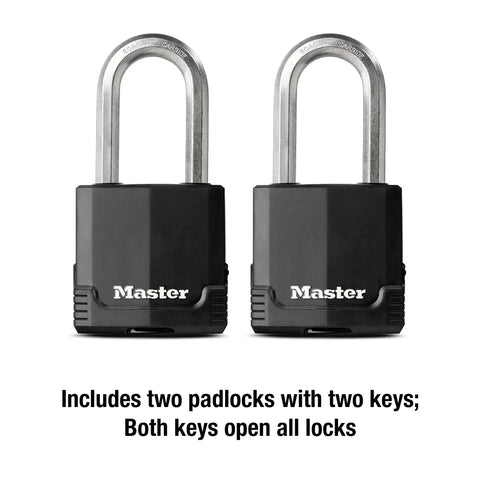 Go-To Magnum Heavy-Duty Padlock With Key Set, 2-Pack Keyed-Alike For Outdoor Storage, Laminated Steel, Tough-Cut Shackle