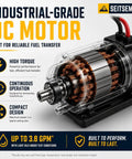 Workhorse Electric Drum Pump With Auto Shutoff Sensor And Dripless Nozzle For Def Diesel Kerosene Antifreeze Zero Sweat Bulk Fluid Transfer Rig With Extended Line And Universal Slip Fittings showing industrial-grade DC motor for fuel transfer.
