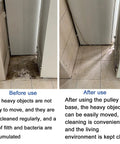 Before and after using Two Pack Heavy Duty Extensible Appliance Roller Set for moving dirt from behind refrigerator
