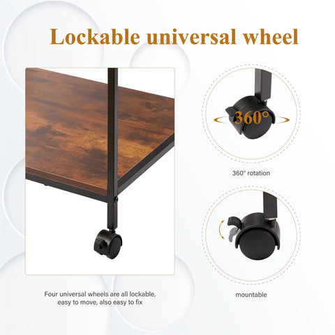 Lockable universal wheels detail on Top Shelf Premium Steel Frame 3 Tier Printer Stand Beefy Rolling Cart for Laser Inkjet Machines.
