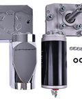 Professional Grade 1.5HP 900W 12V DC Tarp Motor Kit, chrome plated assembly with gearbox for heavy-duty trucks.