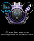 V11 Extra Cordless Vacuum Cleaner With Up To 60 Minutes Run Time showing LED battery display and maintenance alerts
