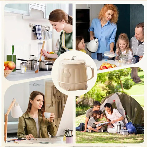 Dual Pack 600 Ml Electric Heated Milk Cup Portable Coffee Warmer With Three In One Design For Boiling Water And Slow Stewing in kitchen setting.