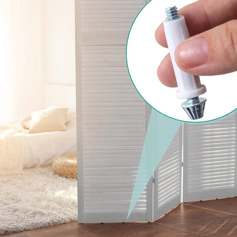 Four Pack Bi Fold Door Bottom Pivot Kit For Closet Sliding Doors highlighting pivot pin detail and white door setup