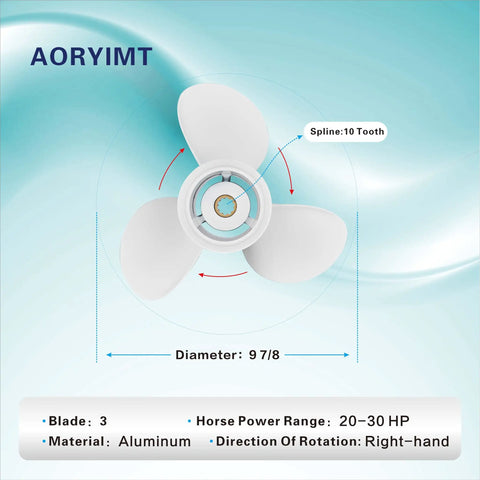 9 7/8 X 11 1/4 Inch Boat Propeller For Yamaha Outboard Engines 20HP 25HP 30HP RH 3 Blade Aluminum White 10 Spline 11 1/4 Pitch Replaces OEM 664-45947-01-EL