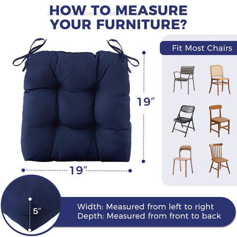 Durable Outdoor Chair Cushions Set Of 2, 19 X 19 X 5 Inches, Waterproof And Fade Resistant Navy Blue Cushions For Patio And Garden, Porch, Dining Wicker Chairs, Cushions Fit Most Standard Chairs