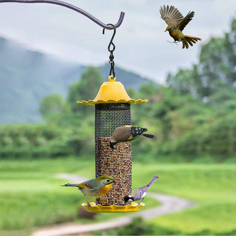12 Pack Swivel S Hooks For Wind Spinners Stainless Steel Rustproof Outdoor Garden Hardware Heavy Duty Black Hanging Clips Smooth Spinning Built Tight No Sweat Hanging For Yards And Decks with birds feeding.