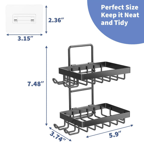 Tough As Nails 304 Stainless Steel Double Soap Holder For Shower, No Fuss Adhesive Wall Mount Rack With Four Extra Hooks And Razor Spot, Rust Proof Bathroom Organizer That Seriously Locks In Place