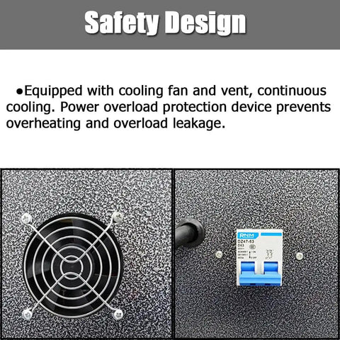 Heavy Hitter Electric Heat Shrink Tunnel Packaging Machine With Durable Mesh Conveyor Belt And Steady Continuous Cooling For Straight Up Square Box Wrapping 220V 4.5kw cooling fan and safety overload protection.
