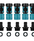 Easy Snap Quick Connect Kit for garden hoses with three quarter inch male and female plastic fittings shutoff valve, ten pieces