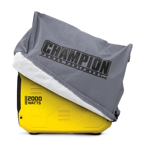 Weather Resistant Vinyl Cover With A Snug Elastic Fit Shields Your 2000 To 4000 Watt Inverter Generator From Sun Rain Dirt With Hella Strong Heavy Duty Protection on a Champion generator.