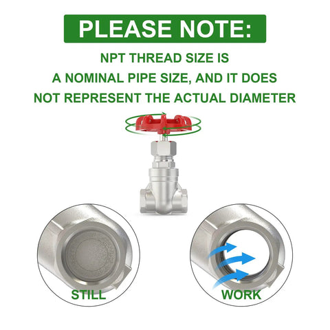 1-1/2 Inch NPT Female Gate Valve In 304 Stainless Steel With Wheel Handle Rotary Sluice Valve Full Bore diagram with note on NPT size