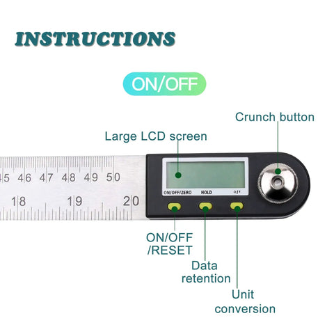 Legit Tough 20 Inch Stainless Steel Digital Angle Finder With Crisp Display And Reliable Tracking For Woodworking Builds And Shop Jobs That Call For Straight Measurements Every Time showing large LCD screen and control buttons.