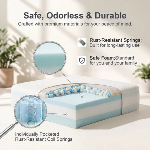 Premium Six Inch Sofa Cushion Insert With High Density Four Layer Memory Foam Couch Replacement Pad showcasing rust-resistant springs.