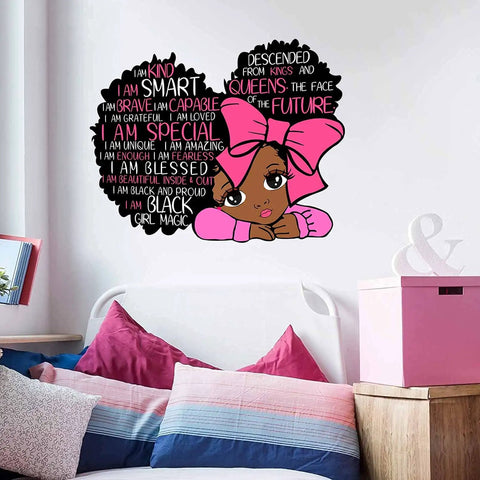 Black Girl Magic Wall Decal I Am Special Inspirational Quote for Kids Room Pink Motivational Sticker Afro Kids Bedroom Playroom Decor Nursery Baby Toddler Room Art Removable Peel and Stick Colorful Wall Decor That Pops on playroom wall