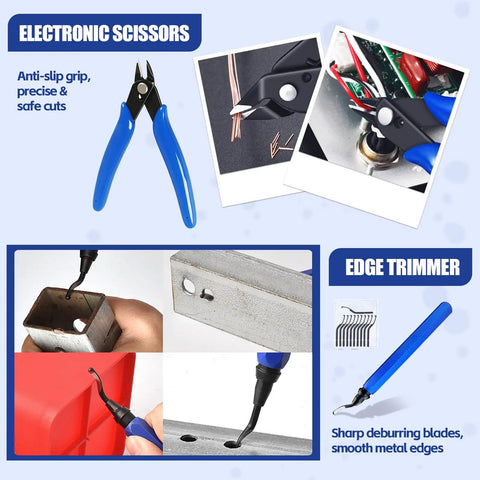 13 Piece Deburring Tool Kit With 11 HSS Blades And Precision Wire Cutter for burr removal in metal, plastic, PVC projects