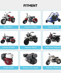 Grid of compatible vehicles and engines for VM22 Racing Performance Carburetor, including mini bikes and go-karts.