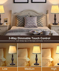 Set Of 2 20 Inch Bedside Lamps With Dual USB A And USB C Charging Ports, 3 Way Touch Control, Black Finish in bedroom setup