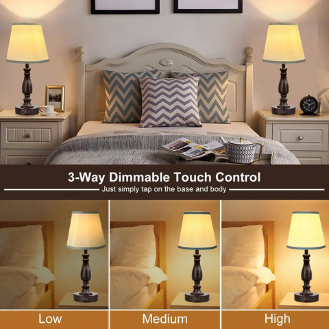 Set Of 2 20 Inch Bedside Lamps With Dual USB A And USB C Charging Ports, 3 Way Touch Control, Black Finish in bedroom setup