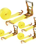 4 Pack 2 Inch Ratchet Straps Heavy Duty 20ft Tie Down Straps With Double J Hooks, 10000 Lbs Break Strength, yellow color