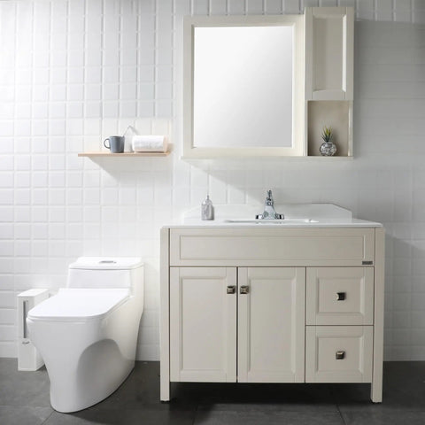 Bathroom with Single Handle Mid Arc Centerset Bathroom Sink Faucet With Chrome Finish Metal Push And Seal Drain cUPC Certified