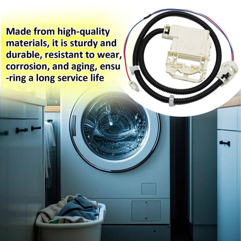 Washing Machine Lid Lock Switch Assembly Replacement For Compatible Models Easy Installation High-Durability Component Fits WH08X31577 WH01X24114 WH01X26114 WH01X27954 44961452 963152 AP7015047 AP7033485, white washer in background